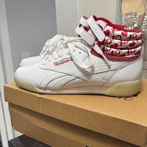 Reebok Kids White and Red Strap Sneakers